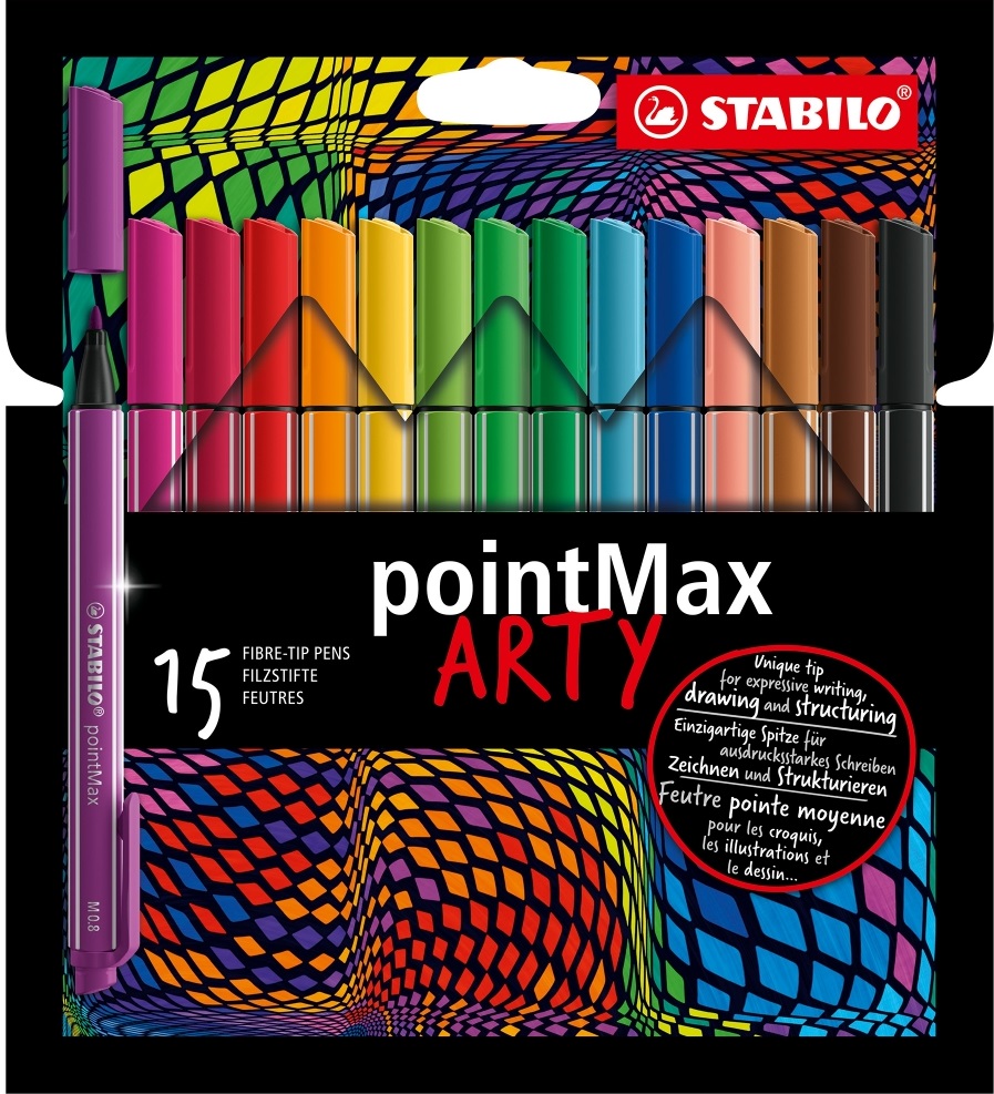 Pixuri marcatoare Stabilo Arty - pointMax, 15 culori