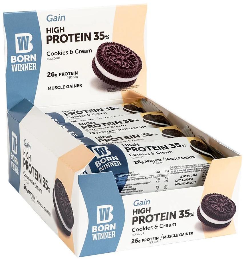 Gain Protein Bar, biscuiți și cremă, 12 bucăți, Born Winner