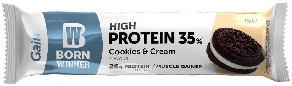 Gain Protein Bar, biscuiți și cremă, 75 g, Born Winner
