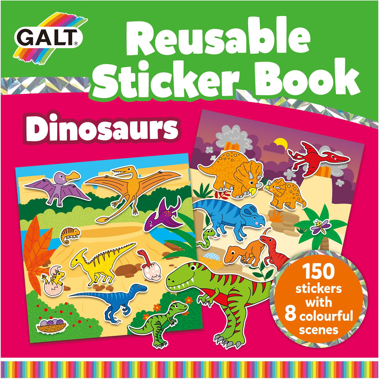 Carte cu stickere Galt - Dinozauri, 150 stickere reutilizabile