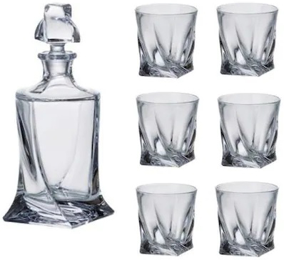 Decantor și pahare de whisky Bohemia - Quadro, 340 ml, 6 buc
