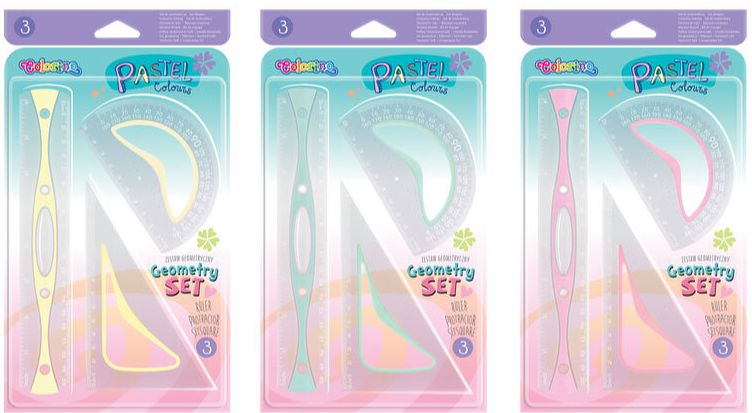 Set geometrie Colorino Pastel - 3 piese, sortiment