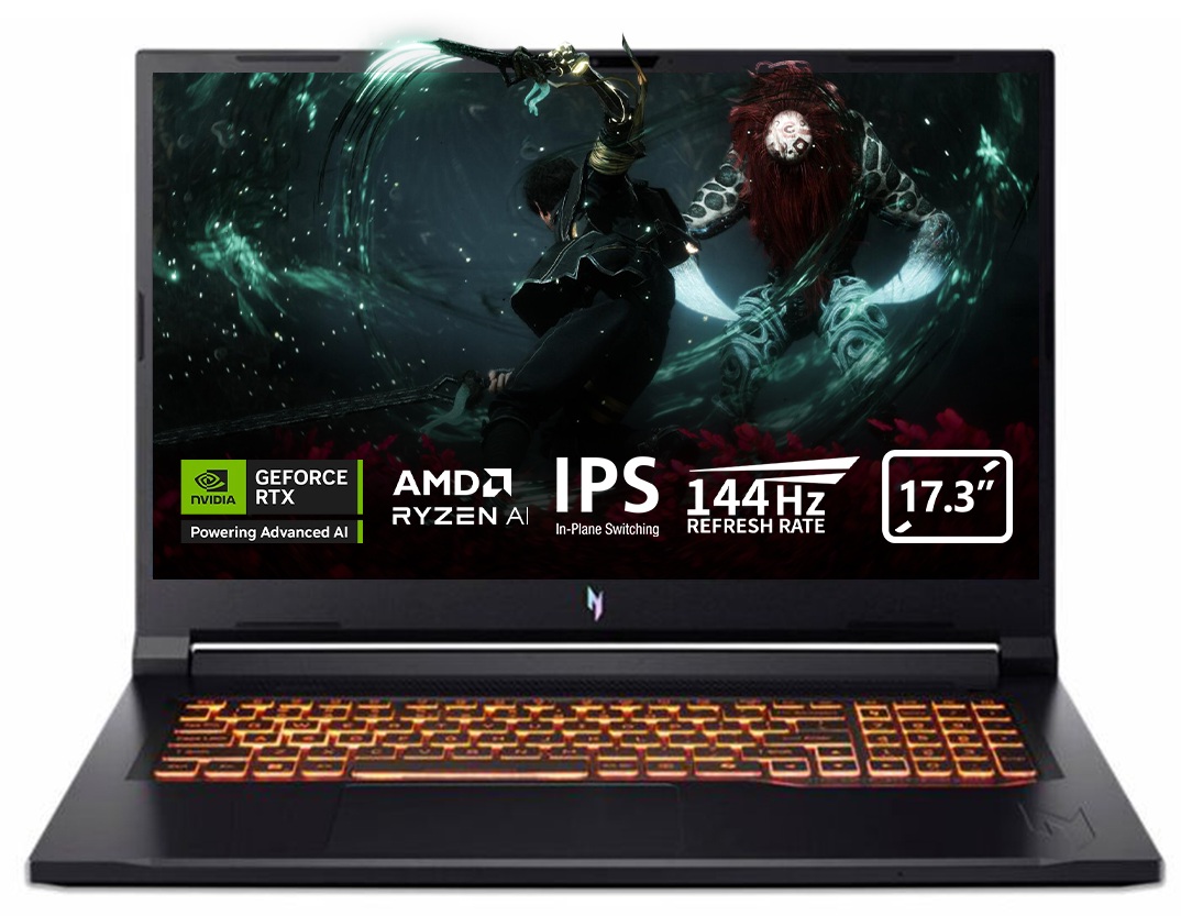 Laptop de gaming Acer - Nitro V17 ANV17-61, 17.3'', FHD, Ryzen AI 7, 144 Hz, RTX 4050, 64GB/1TB