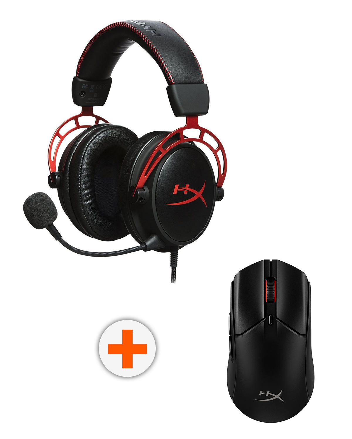 Mouse de gaming  HyperX - Pulsefire Haste 2, optic, wireless, negru + căști de gaming HyperX - Cloud Alpha, roșu