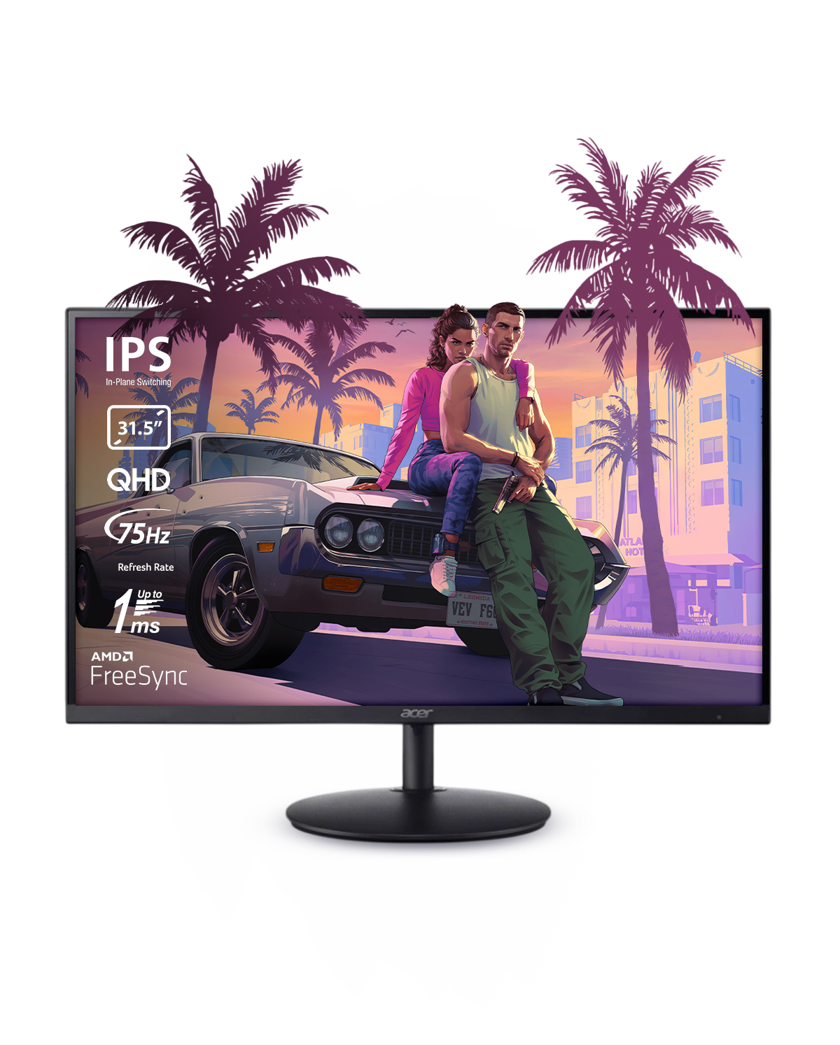 Monitor gaming Acer - SH322QUAbmiphux, 31.5", QHD, 75Hz, 1ms, IPS, FreeSync, negru