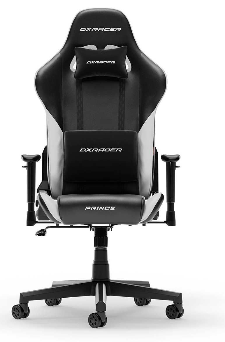 Scaun gaming DXRacer - Prince L PVC Leather, negru/alb
