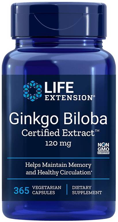 Ginkgo Biloba Certified Extract, 120 mg, 365 capsule, Life Extension