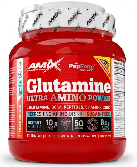 Glutamine Ultra Amino Power, portocală, 500 g, Amix