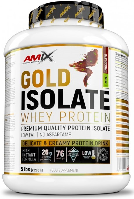 Gold Isolate Whey Protein, ciocolată și mentă, 2.28 kg, Amix