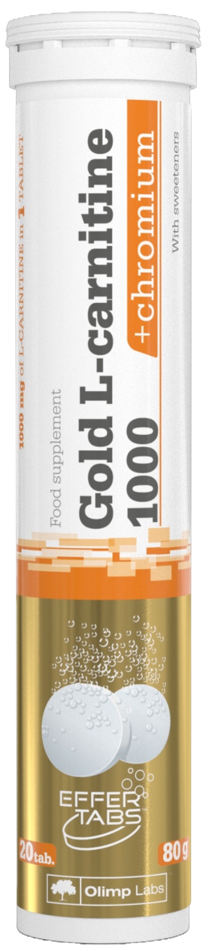 Gold L-carnitine 1000 + Chromium, lămâie, 20 comprimate efervescente, Olimp