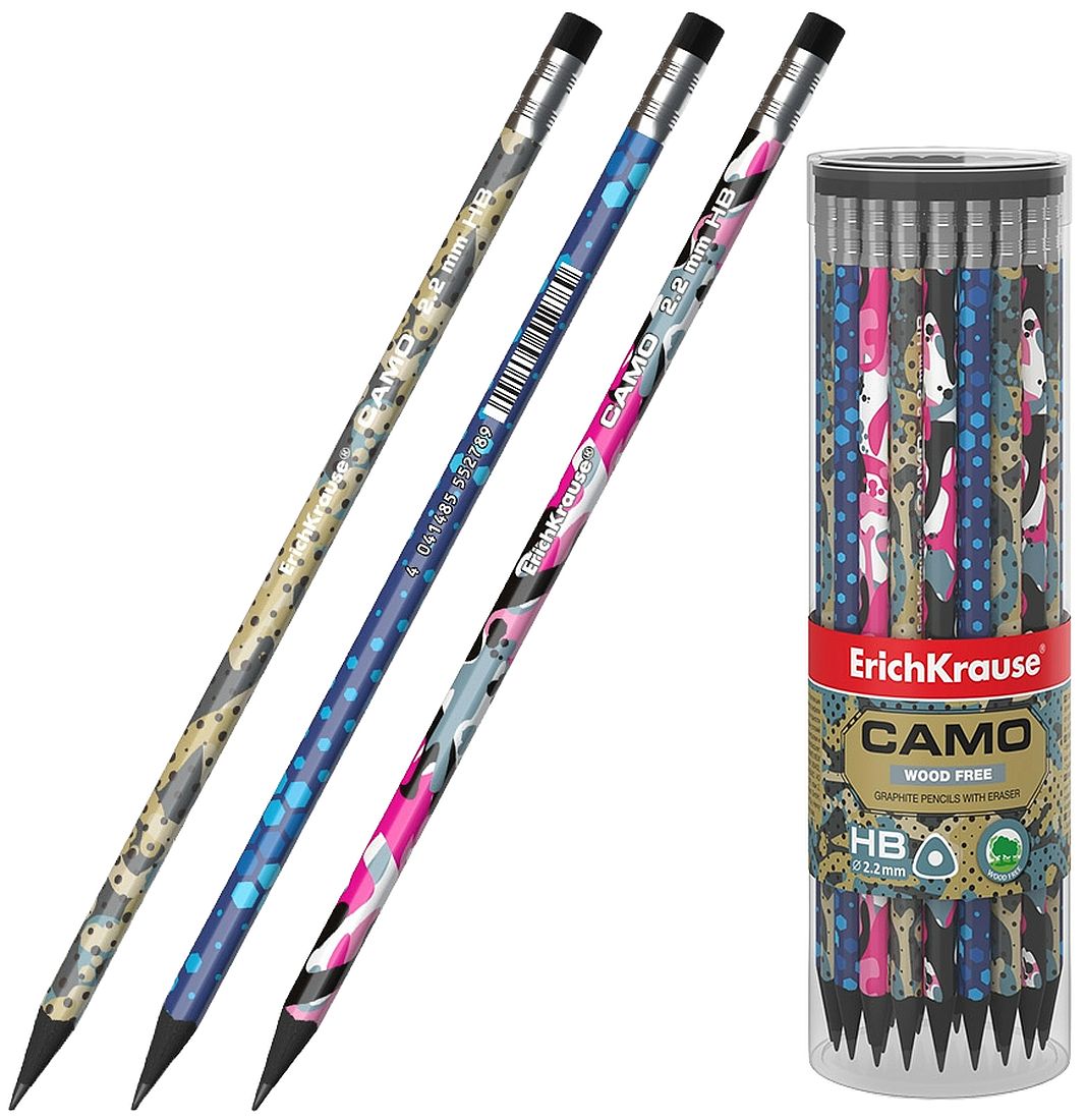 Creion grafit cu radieră Erich Krause - Camo, HB, în tub, 42 buc
