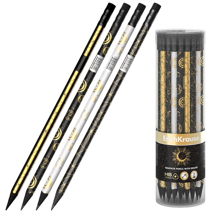 Creioane grafit cu radieră Erich Krause Magic Sky - HB, în tub, 42 buc