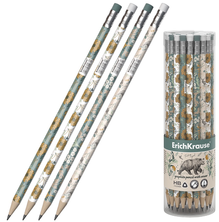 Creion grafit cu radieră Erich Krause Natural Life - HB, sortiment