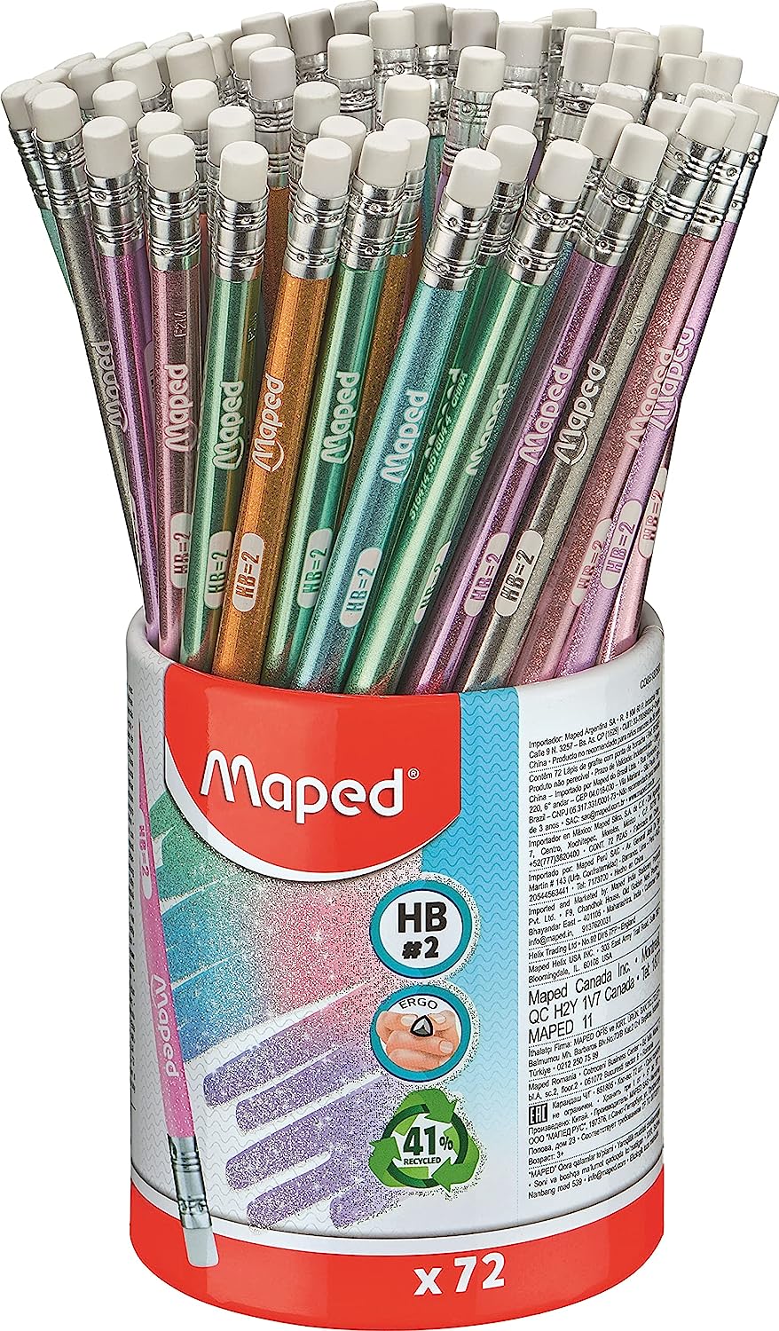 Creion grafit Maped - Glitter, HB, cu gumă de șters, asortiment