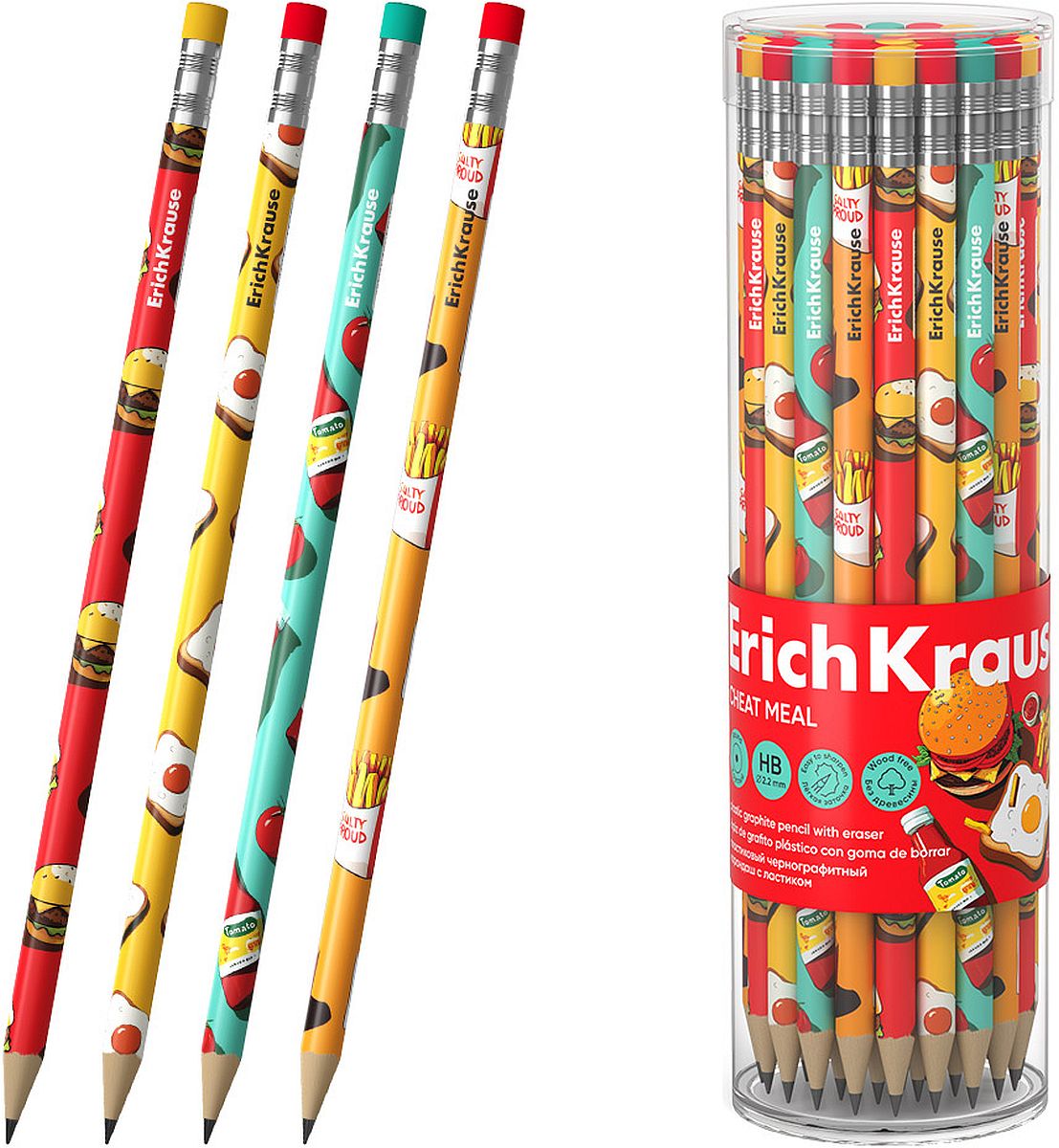 Creion de grafit cu radieră Erich Krause Cheat Meal - HB, sortiment