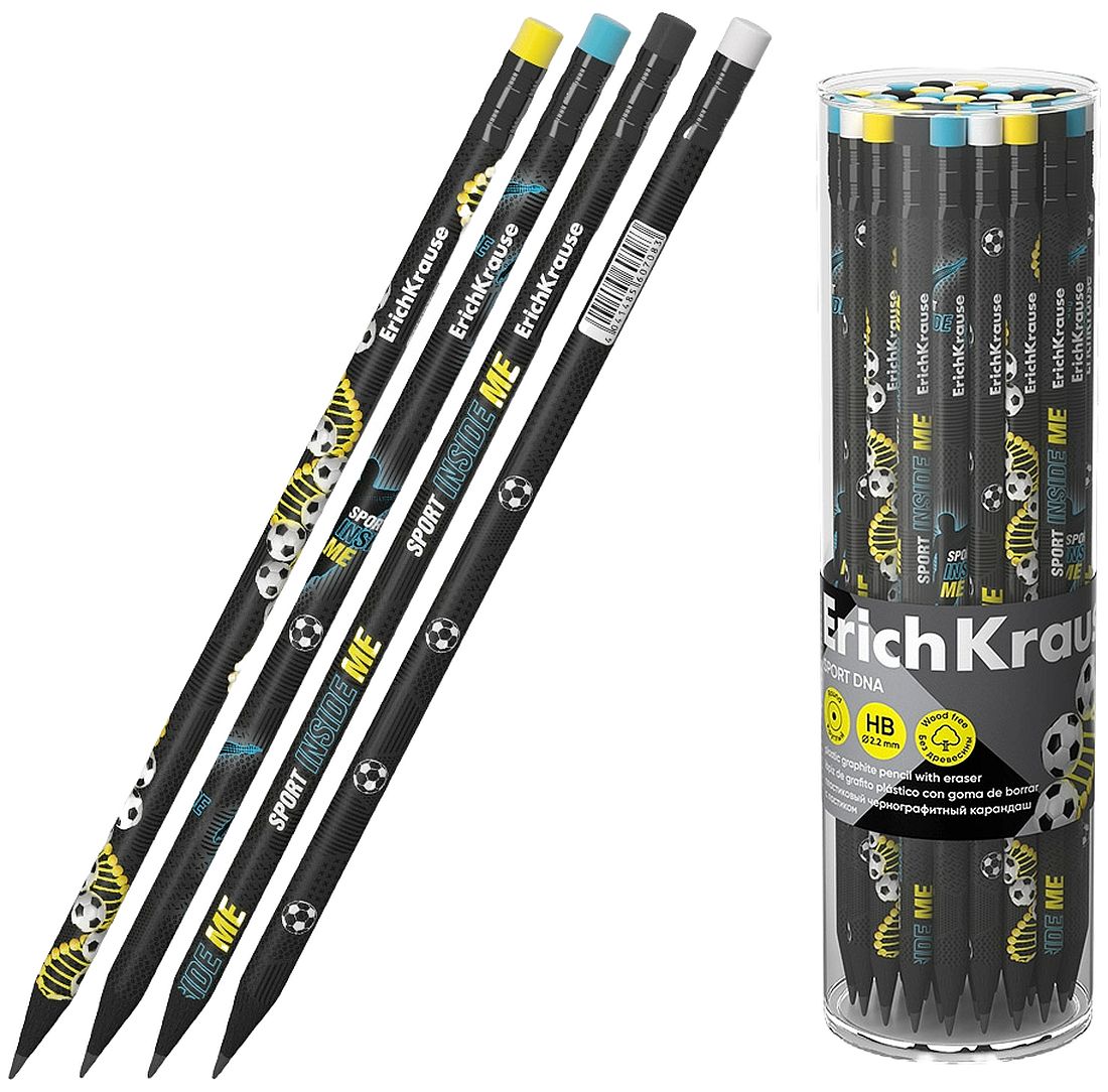 Creion grafit cu radieră Erich Krause Sport DNA - HB, în tub, 42 buc