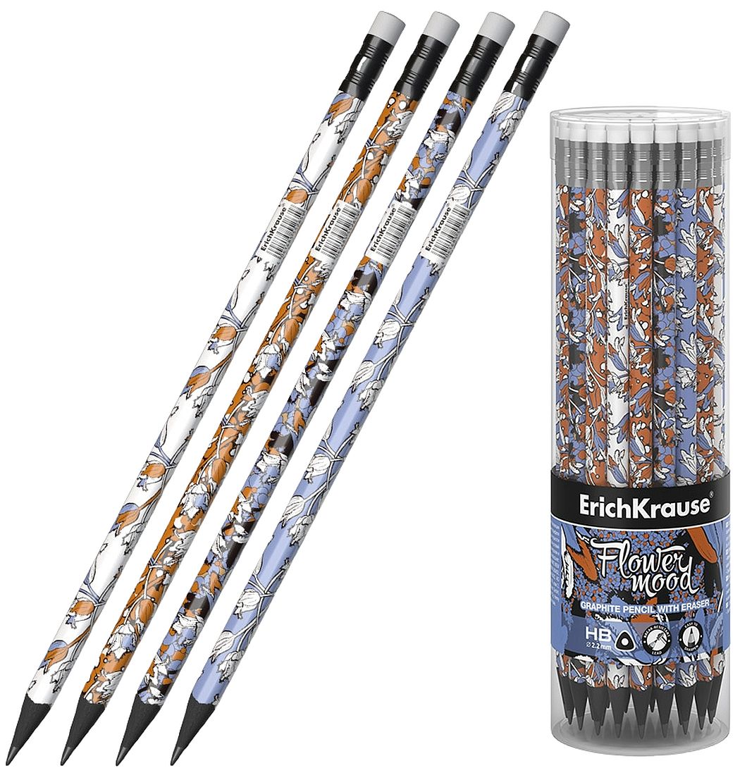 Creioane grafit cu radieră Erich Krause Tulips - HB, în tub, 42 buc