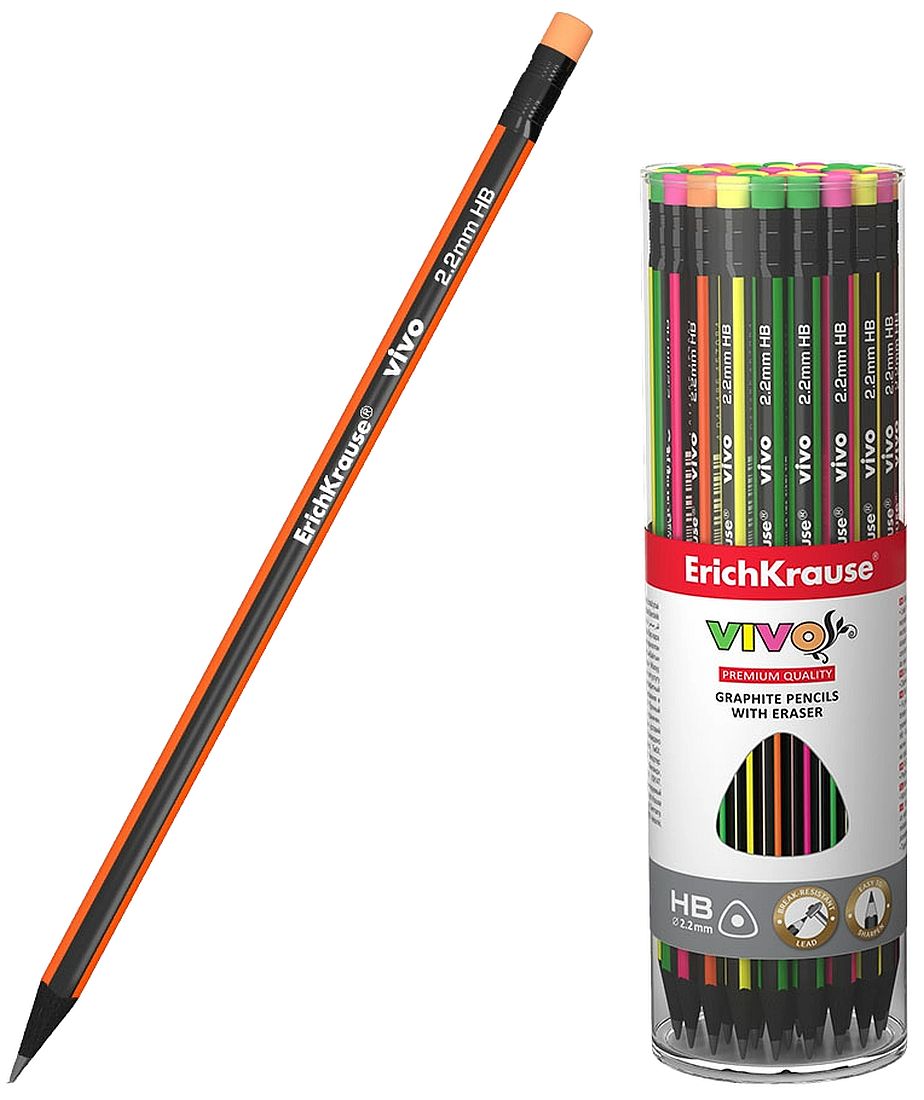 Creion grafit cu radieră Erich Krause - Vivo, HB, asortiment