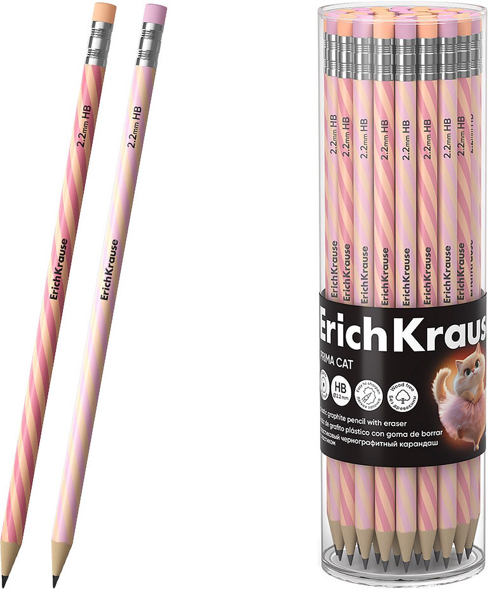 Creion de grafit cu radieră ErichKrause Prima Cat - HB, sortiment