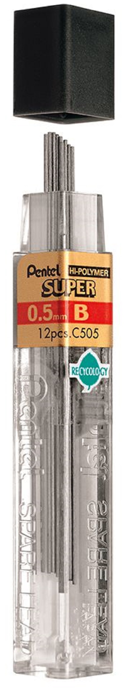 Mine grafit Pentel Hi - Polymer - B, 0.5mm, 12 bucati