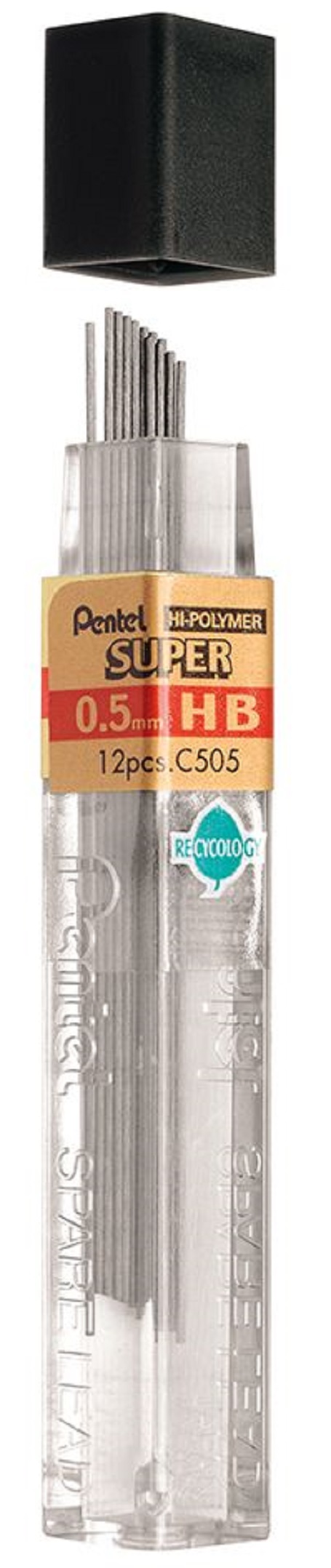 Mine grafit Pentel Hi - Polymer - HB, 0.5mm, 12 bucati
