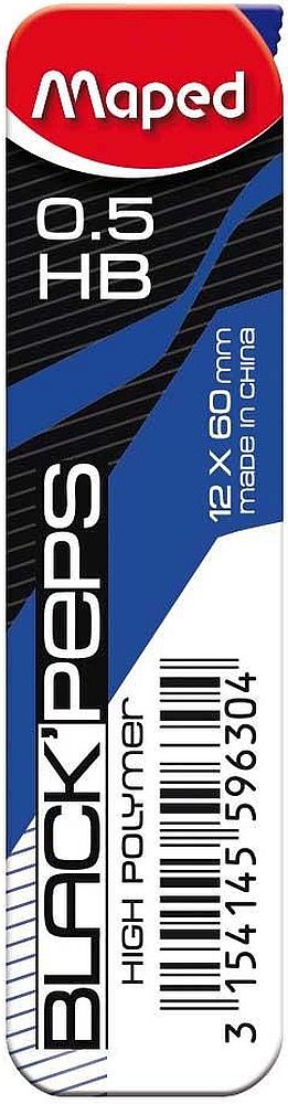 Mine pentru creion mecanic Maped Black'Peps - 0.5 mm, HB, 12 bucăți