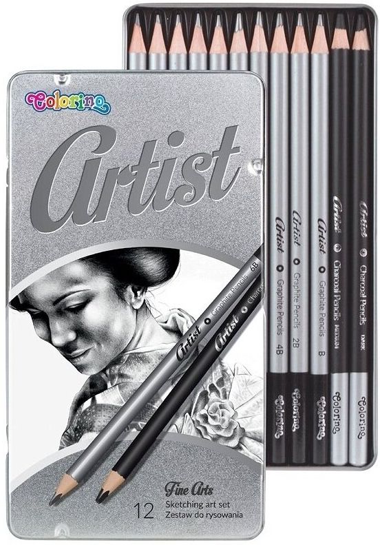 Creioane grafit Colorino Artist - 12 buc., in cutie metalica