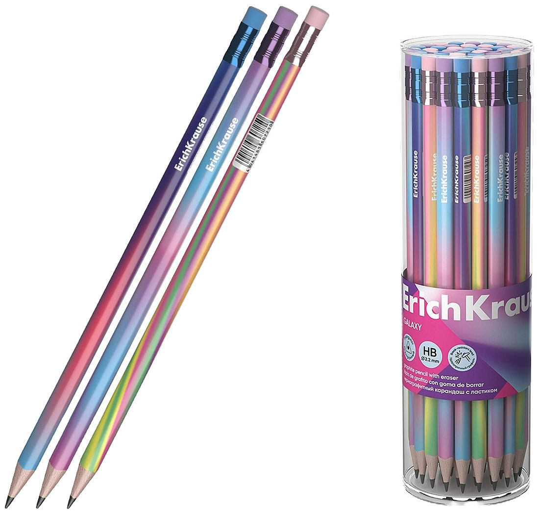 Creioane grafit cu radieră Erich Krause Galaxy - HB, în tub, 42 buc