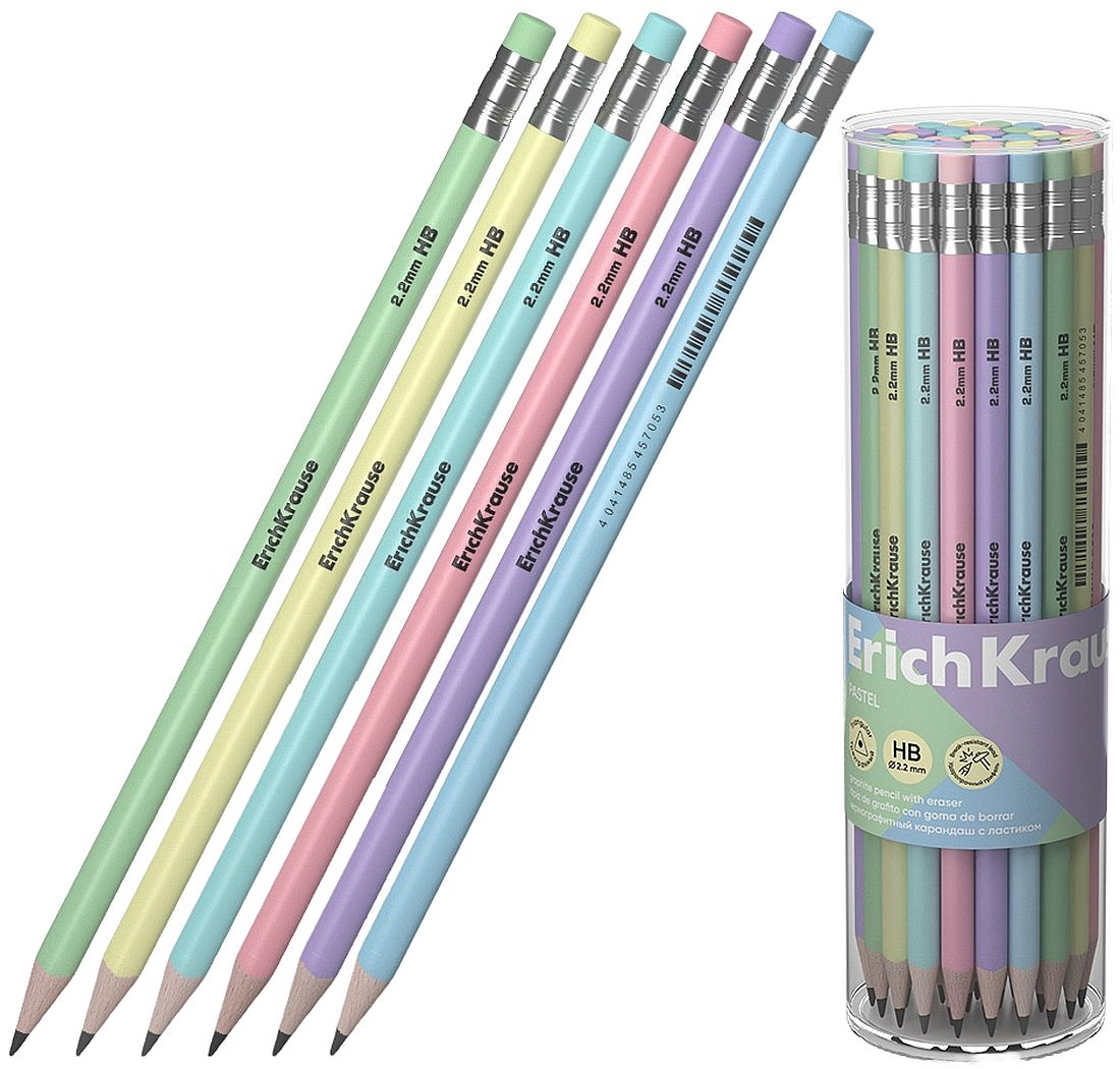 Creioane grafit cu radieră Erich Krause Pastel - HB, în tub, 42 buc