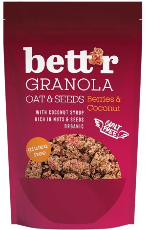 Granola cu fructe de pădure și cocos, 300 g, Bett'r