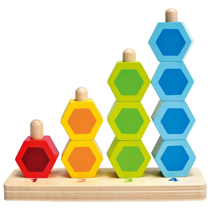 Forme colorate de stivuit Hape, din lemn