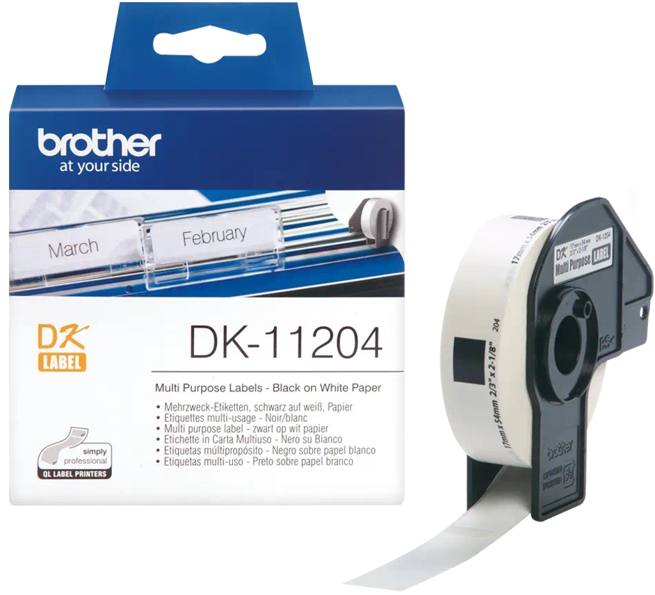 Bandă de hârtie  Brother - DK-11204, pentru QL-500, 17 x 54mm, Black/White