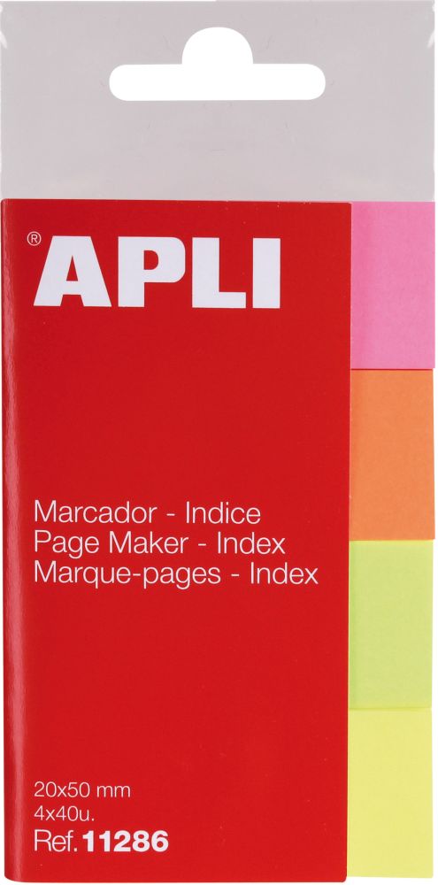 Indicii de hârtie Apli - 4 culori neon, 20 x 50 mm