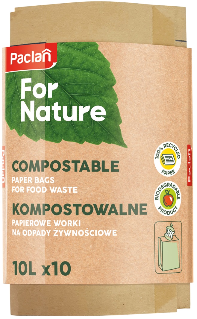 Pungi de hârtie compostabile  Paclan - For Nature, 10 l, 10 buc.