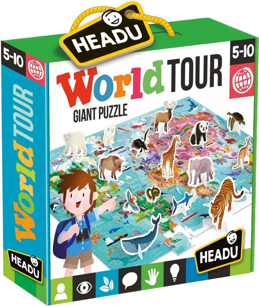 Puzzle educativ Headu - Ocolul pamantului, 108 piese