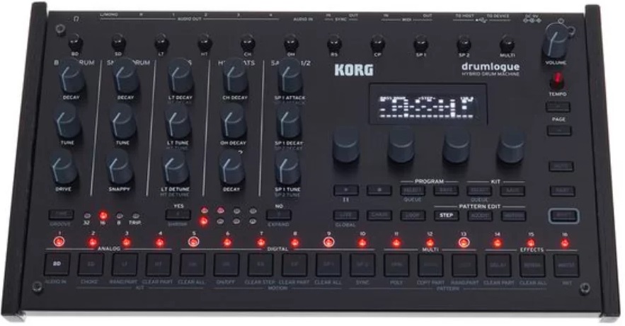 Drum machine hybrid Korg - Drumlogue, 11 voci, 64 pași, negru