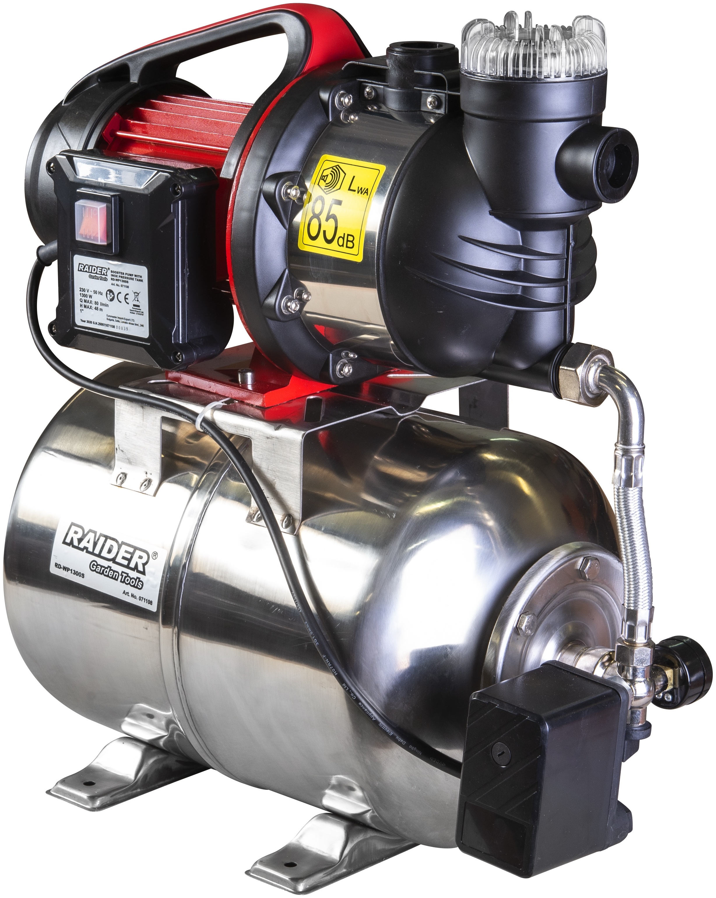 Pompă hidroforă Raider - RD-WP1300S, 1300W, 1'', 80 l/min, 48 m