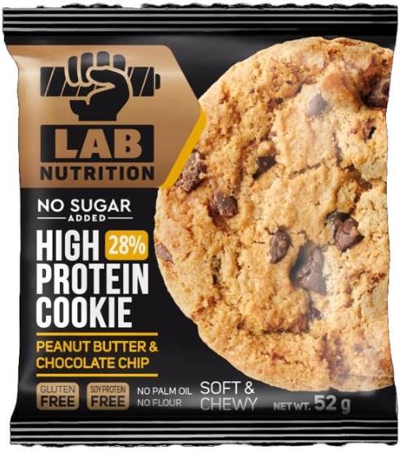 High Protein Cookie, cu bucăți de ciocolată și unt de arahide, 52 g, Lab Nutrition