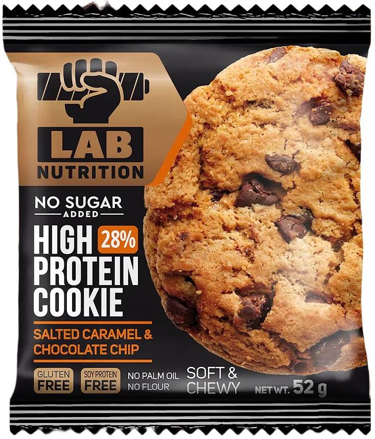 High Protein Cookie, cu bucăți de ciocolată și caramel sărat, 52 g, Lab Nutrition