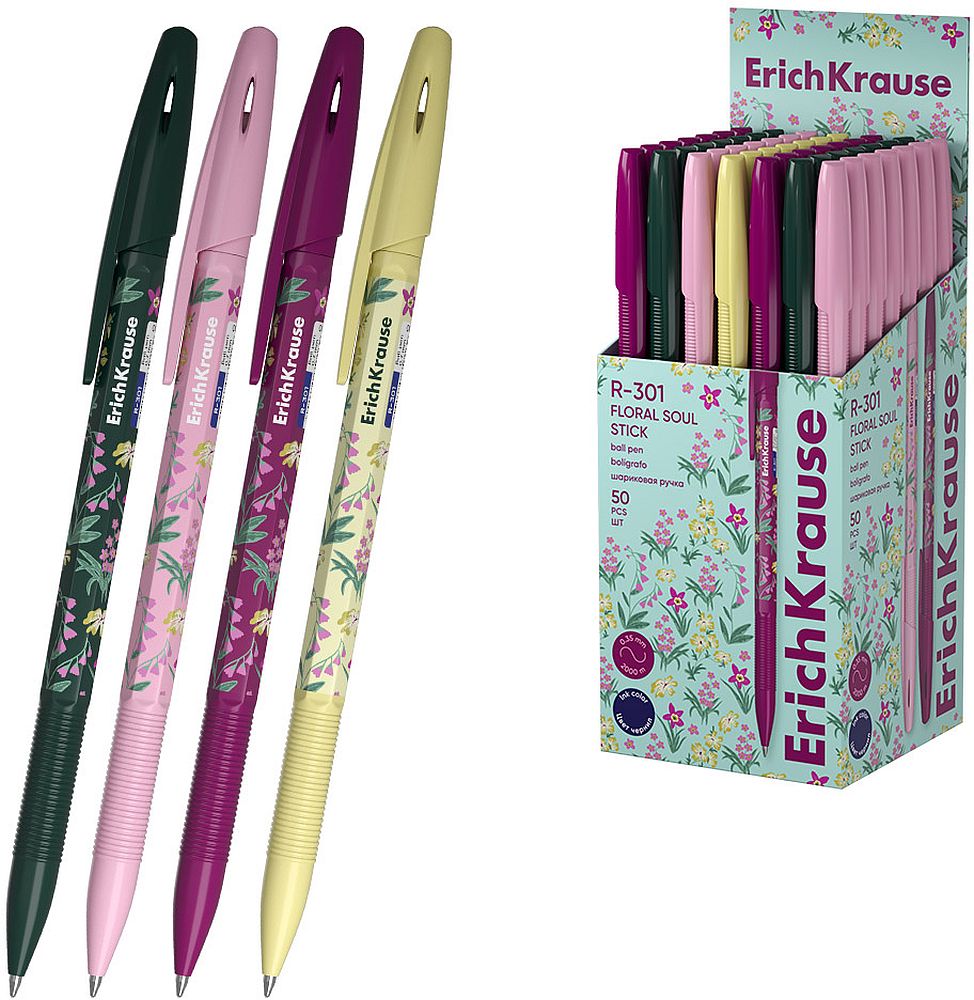 Pix cu bilă Erich Krause R-301 - Floral Soul, 0.7 mm, sortiment