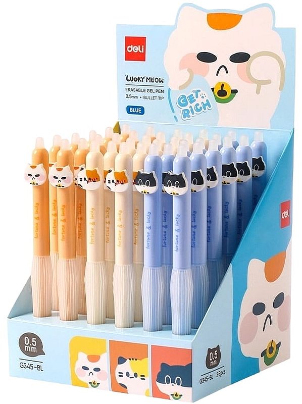 Pix cu cerneală cu gel Deli Lucky Meow - 0.5 mm, albastru, sortiment