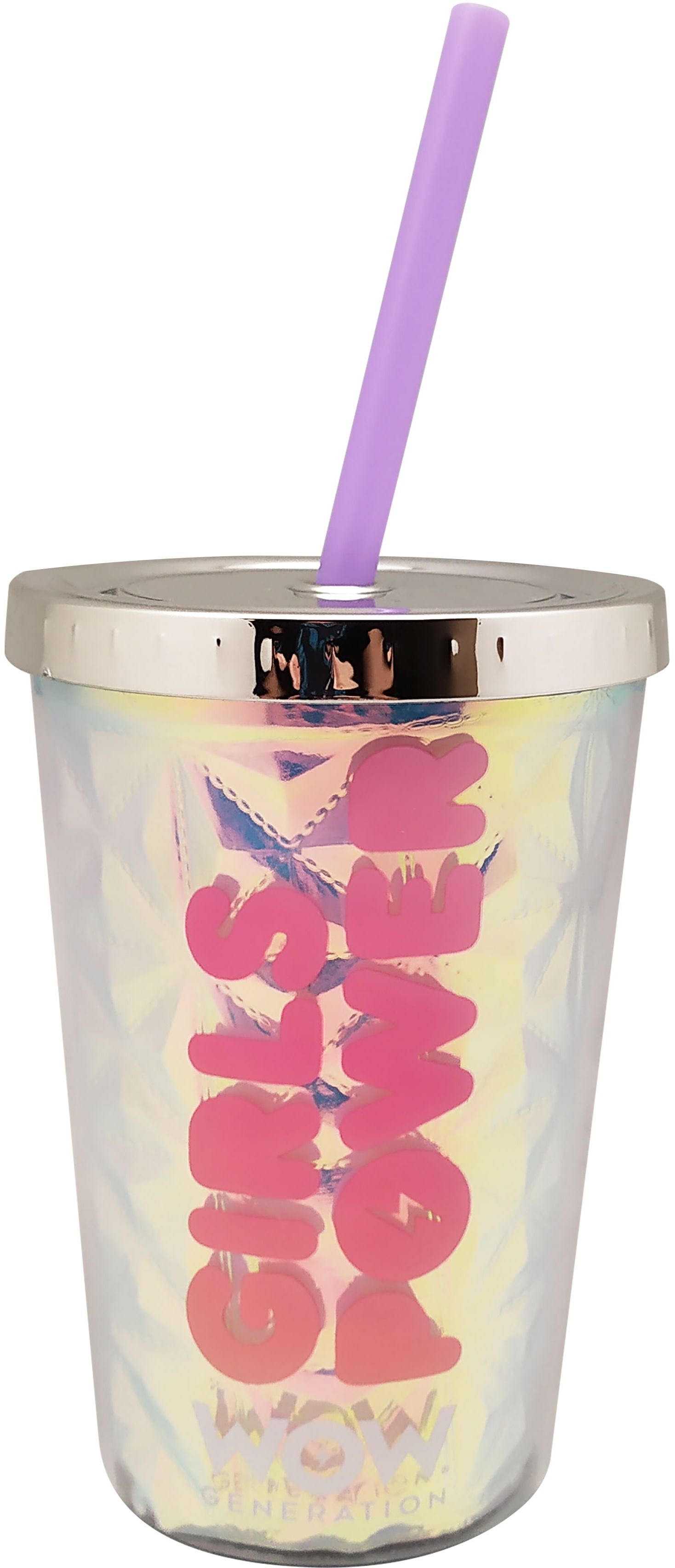 Pahar holografic WOW Generation - Cu capac și pai, 350 ml