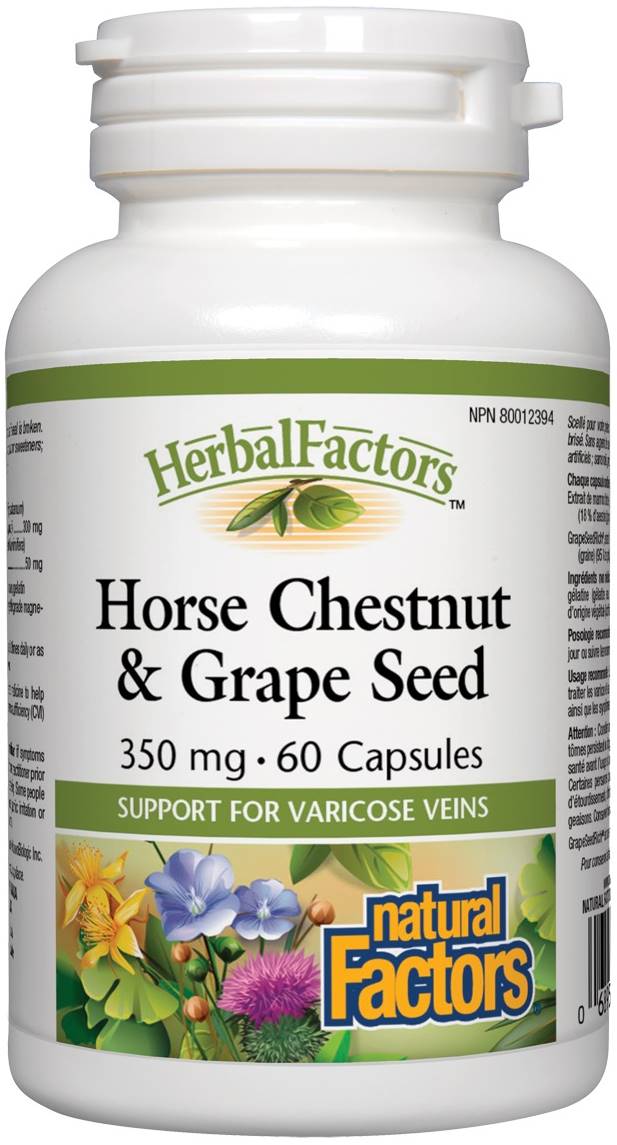 Herbal Factors Horse Chestnut & Grape Seed, 350 mg, 60 capsule, Natural Factors
