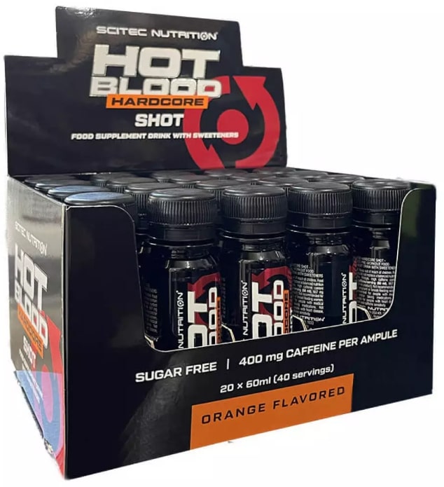 Hot Blood Hardcore Shot, portocală, 20 shoturi x 60 ml, Scitec Nutrition