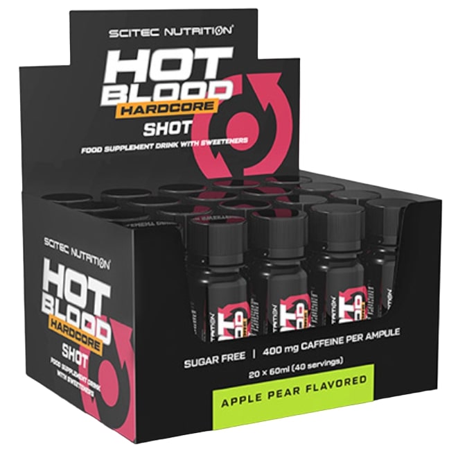 Hot Blood Hardcore Shot, măr și pară, 20 shoturi x 60 ml, Scitec Nutrition