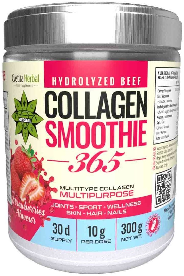 Collagen Smoothie 365, căpșuni, 300 g, Cvetita Herbal