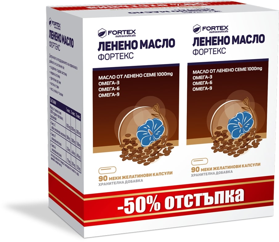 Ulei de in Fortex, 1000 mg, 90 + 90 capsule, Fortex