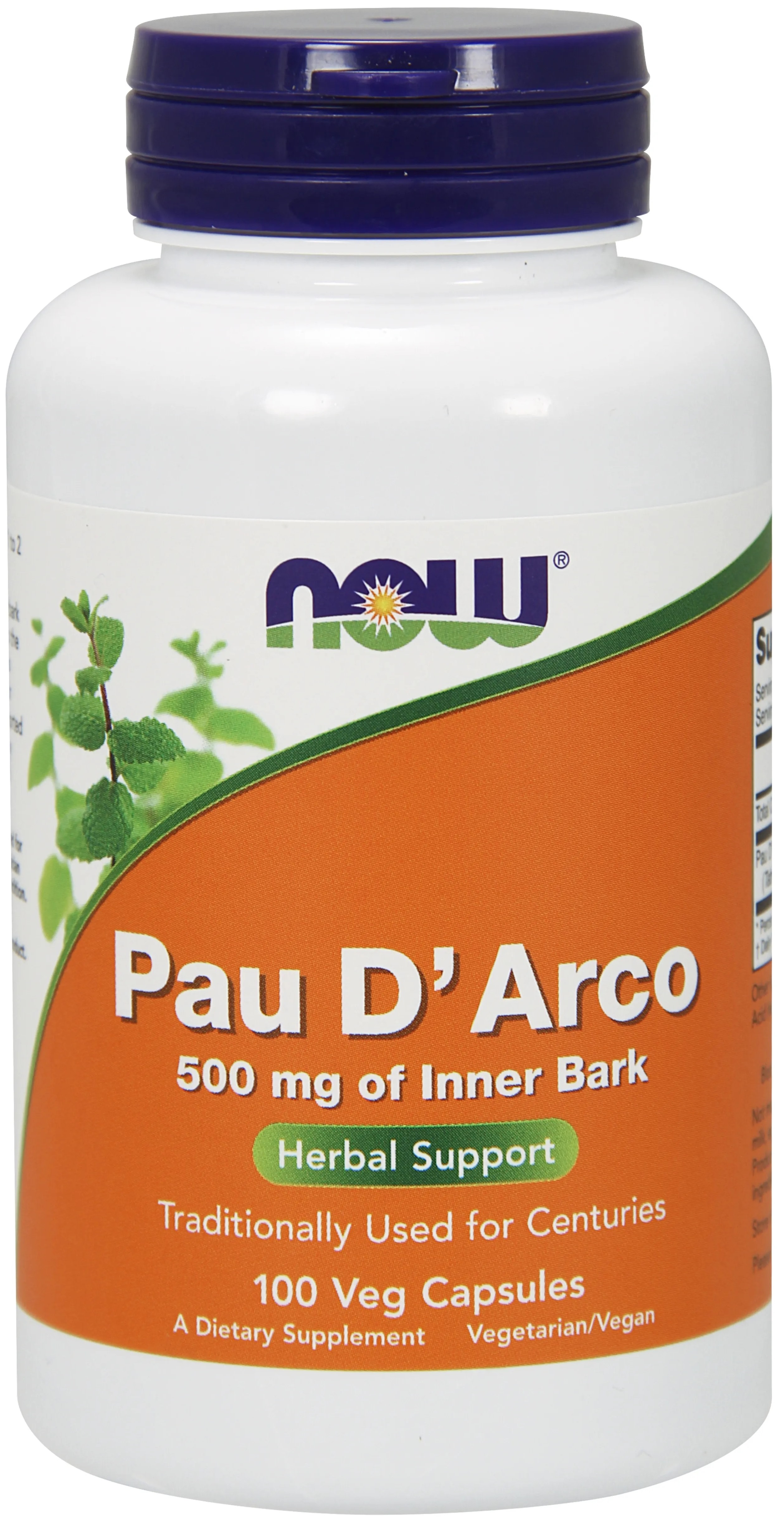 Pau D'Arco, 500 mg, 100 capsule vegetale, Now