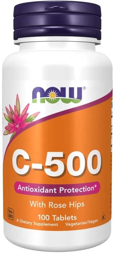 Vitamin C-500 with Rose Hips, 100 tablete, Now