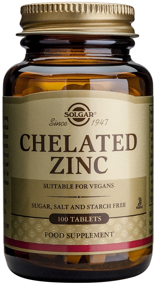 Chelated Zinc, 22 mg, 100 tablete, Solgar